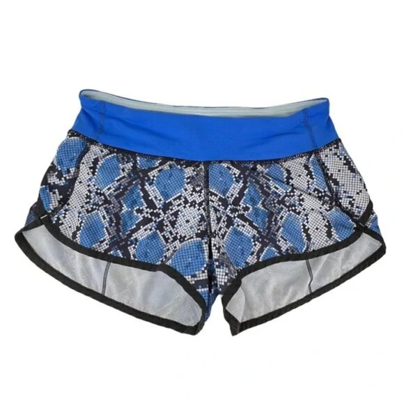 Lululemon Speed Shorts Mini Ziggy Snake Print Running Blue Black Gray Size 4 EUC